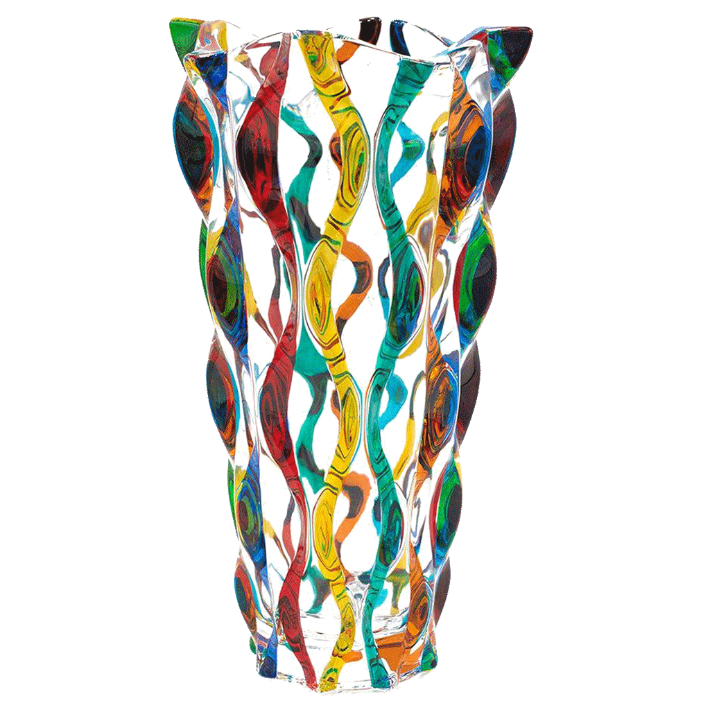 trommel Leeuw Caius Murano Glass Multi Color Ribbon Vase